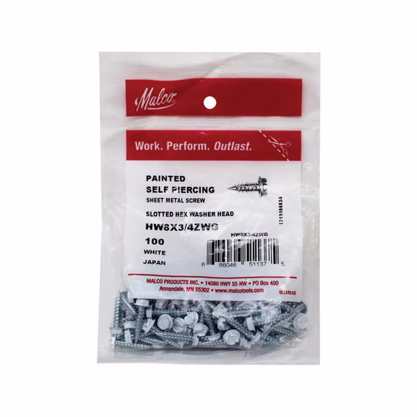 Sheet Metal Screw, 3/4 in, Steel, Malco, Mfr#: HW8X3/4ZWG